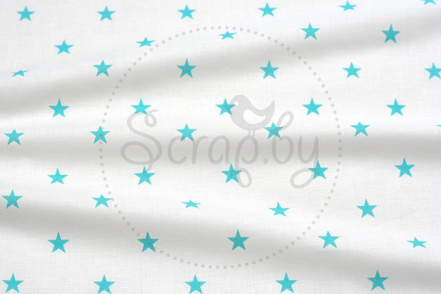 Хлопок Бирюзовые звездочки на белом