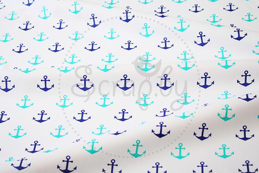 Хлопок Бирюзово-синие якоря