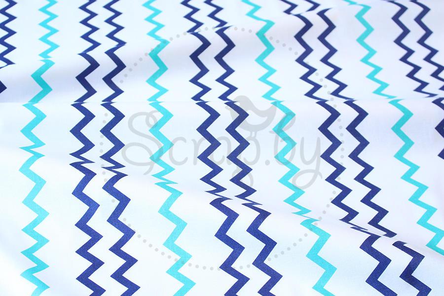 Хлопок Бирюзово-синий зигзаг