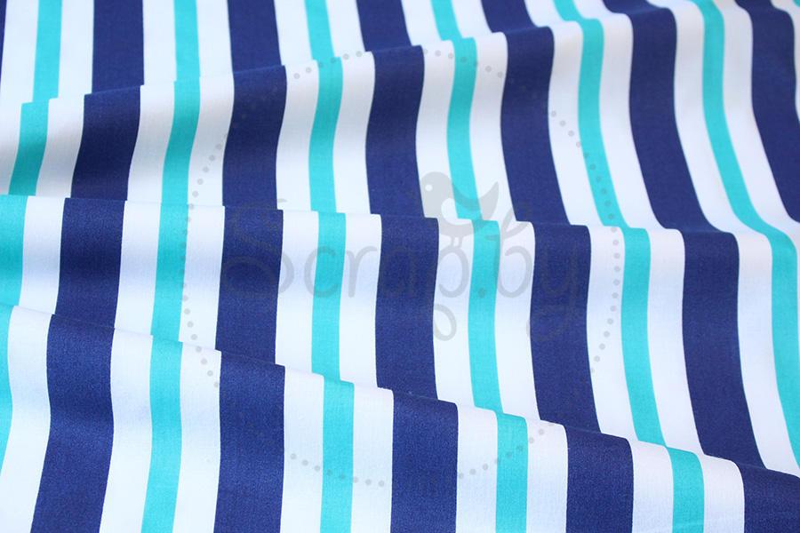 Хлопок Бирюзово-синие полоски