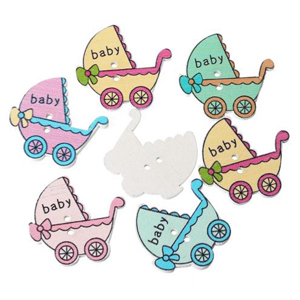 Пуговица деревянная Цветные колясочки, 1шт.