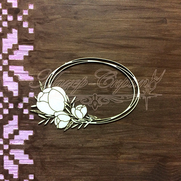 Чипборд Овальная рамочка с пионами РАМ48, 1шт.