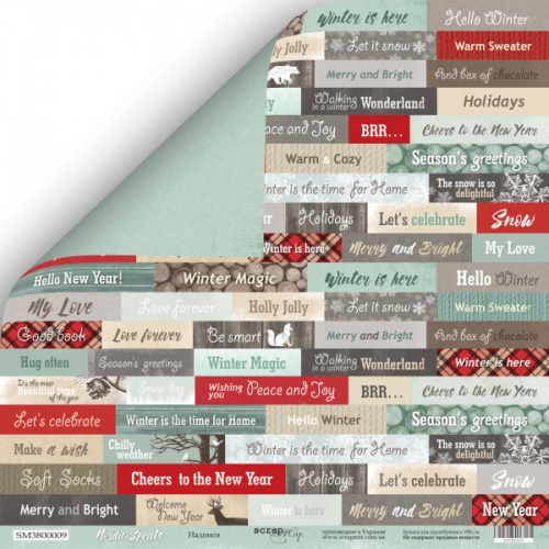 Лист бумаги Nordic Spirits - Надписи (ENG) 30х30см ТМ Скрапмир