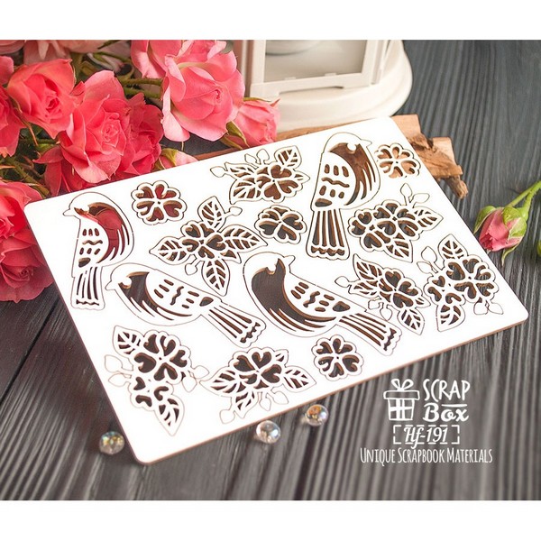 Чипборд Набор птиц с цветами Hf-191