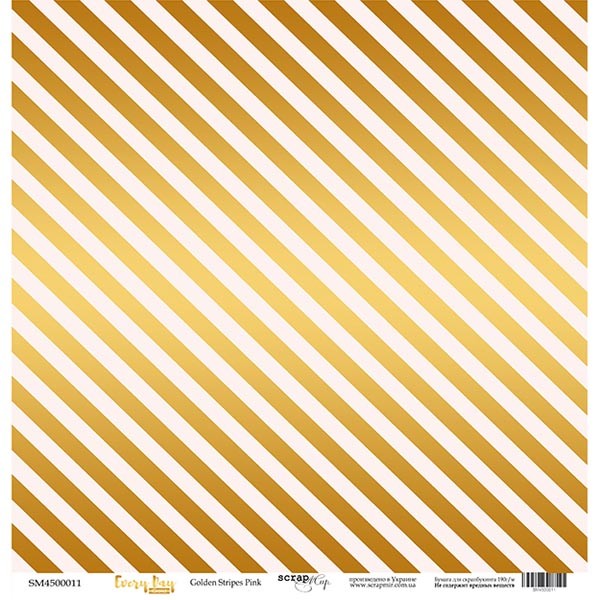 Лист бумаги с золотым тиснением Every Day Gold - Golden Stripes Pink 30х30см ТМ Скрапмир