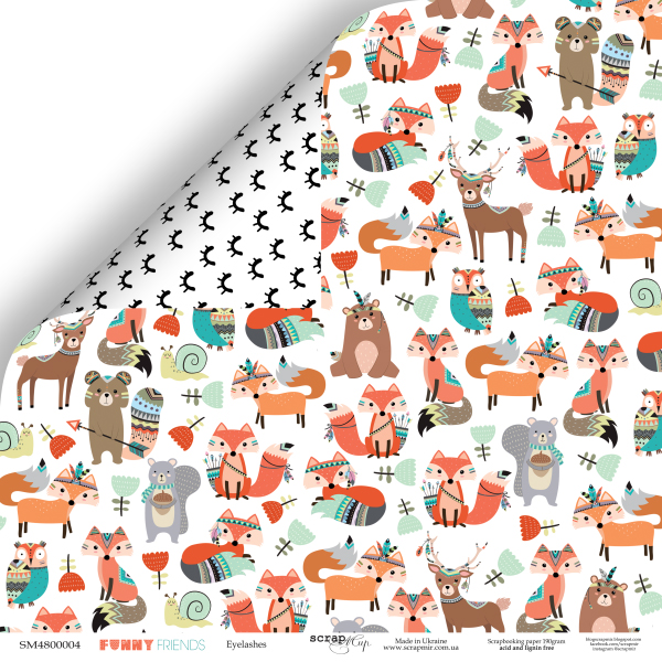 Лист бумаги Funny Friends - Реснички 30х30см ТМ СкрапМир