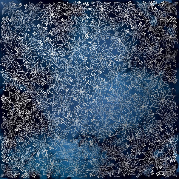 Лист бумаги с фольгированием Silver Poinsettia Night garden 30х30см