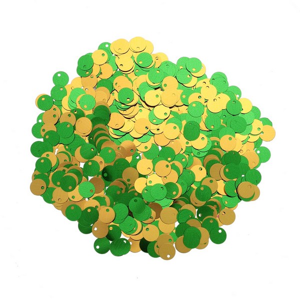 Пайетки двусторонние 6мм 7501 зеленый-золото, 10г